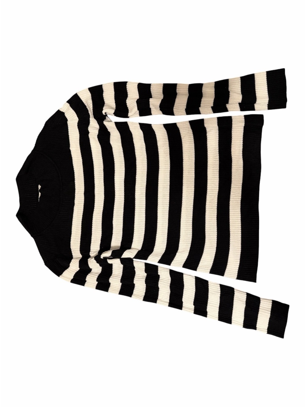 Striped Crewneck Sweater in Black and Cream